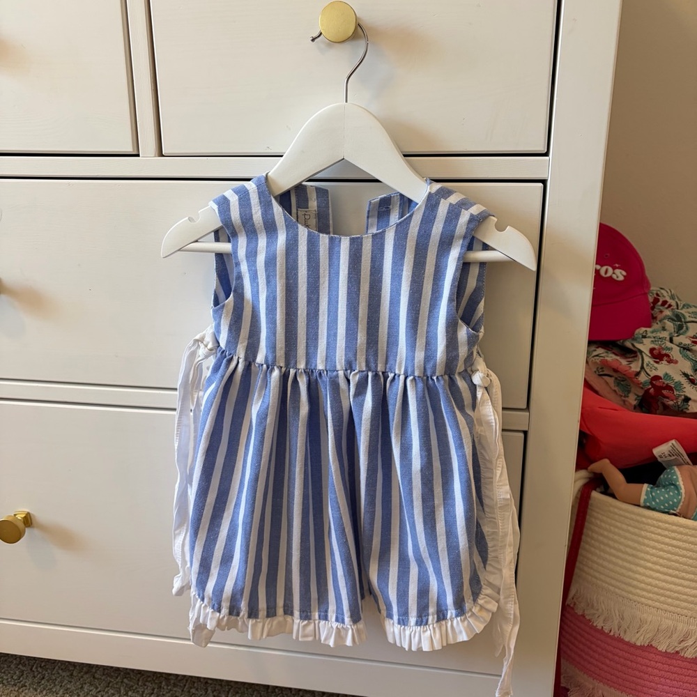 Pukatuka Blue & White Striped Apron Style Short Dress Size 1 Year Old